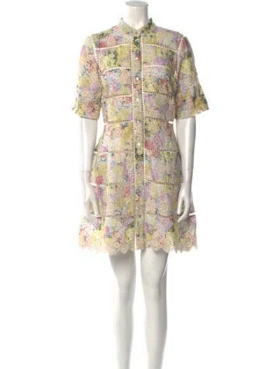 Pre-owned Zimmermann Floral Print Mini Dress In Green