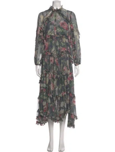 Pre-owned Zimmermann Floral Print Mini Dress In Green