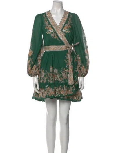 Pre-owned Zimmermann Floral Print Mini Dress In Green