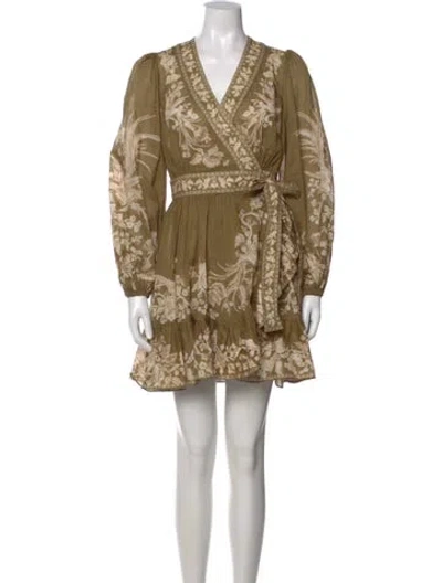 Pre-owned Zimmermann Floral Print Mini Dress In Green