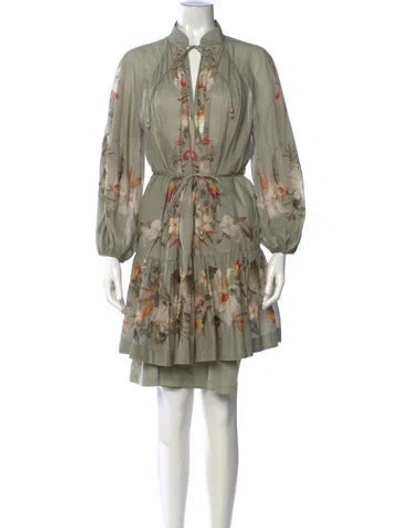 Pre-owned Zimmermann Floral Print Mini Dress In Green
