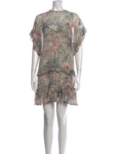 Pre-owned Zimmermann Floral Print Mini Dress In Grey