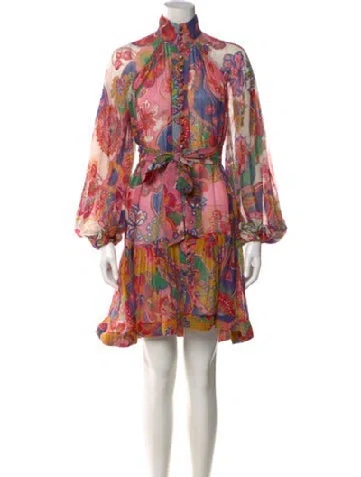 Pre-owned Zimmermann Floral Print Mini Dress In Multi