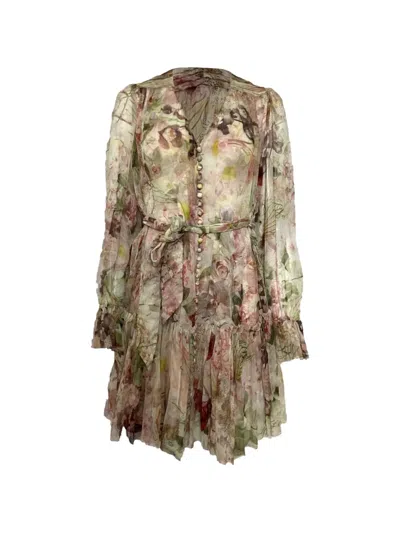 Pre-owned Zimmermann Floral-print Mini Dress In Neutral