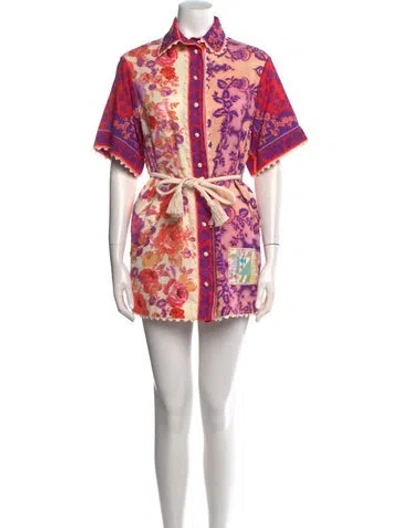 Pre-owned Zimmermann Floral Print Mini Dress In Neutral