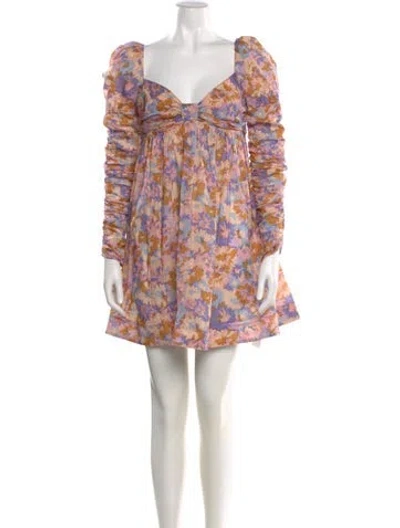Pre-owned Zimmermann Floral Print Mini Dress In Neutral