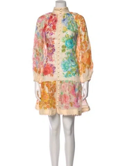 Pre-owned Zimmermann Floral Print Mini Dress In Neutral