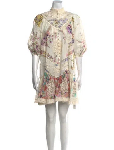Pre-owned Zimmermann Floral Print Mini Dress In Neutral