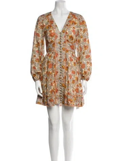 Pre-owned Zimmermann Floral Print Mini Dress In Neutral