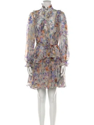Pre-owned Zimmermann Floral Print Mini Dress In Neutral