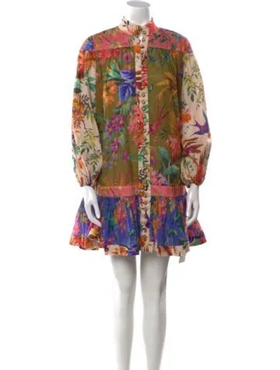 Pre-owned Zimmermann Floral Print Mini Dress In Neutral