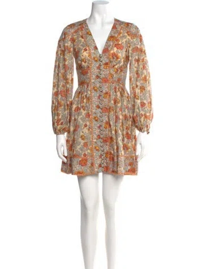 Pre-owned Zimmermann Floral Print Mini Dress In Neutral