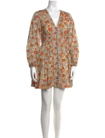 Pre-owned Zimmermann Floral Print Mini Dress In Neutral