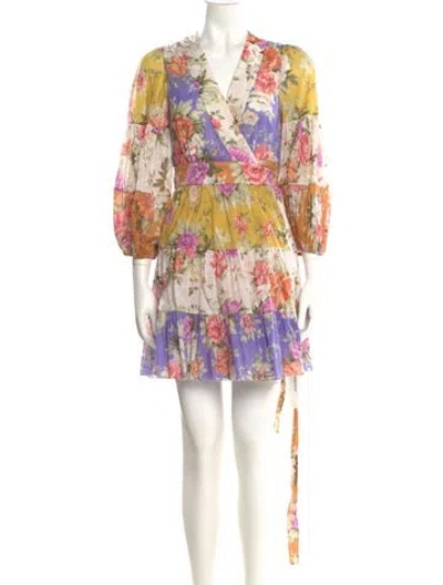 Pre-owned Zimmermann Floral Print Mini Dress In Neutral