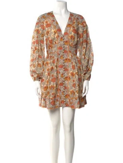 Pre-owned Zimmermann Floral Print Mini Dress In Neutral