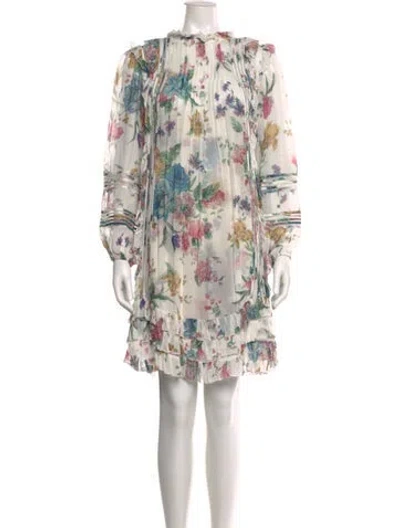 Pre-owned Zimmermann Floral Print Mini Dress In Neutral