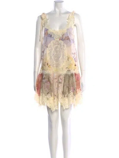 Pre-owned Zimmermann Floral Print Mini Dress In Neutral