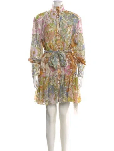 Pre-owned Zimmermann Floral Print Mini Dress In Neutral