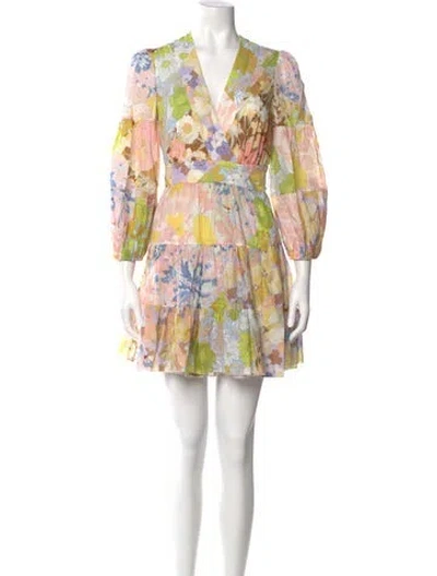 Pre-owned Zimmermann Floral Print Mini Dress In Neutral