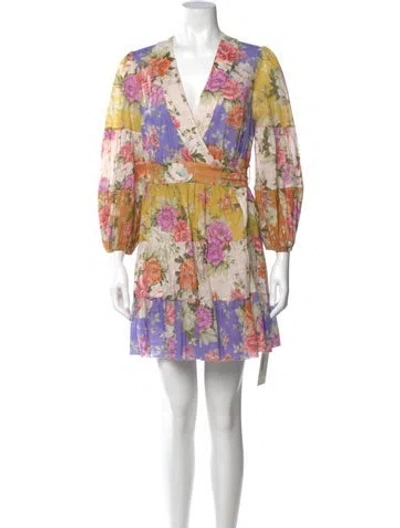 Pre-owned Zimmermann Floral Print Mini Dress In Neutral