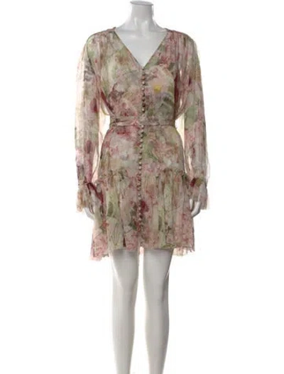 Pre-owned Zimmermann Floral Print Mini Dress In Neutral