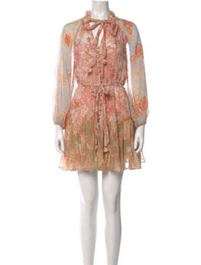 Pre-owned Zimmermann Floral Print Mini Dress In Neutral