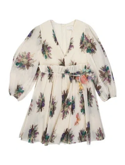 Pre-owned Zimmermann Floral Print Mini Dress In Neutral