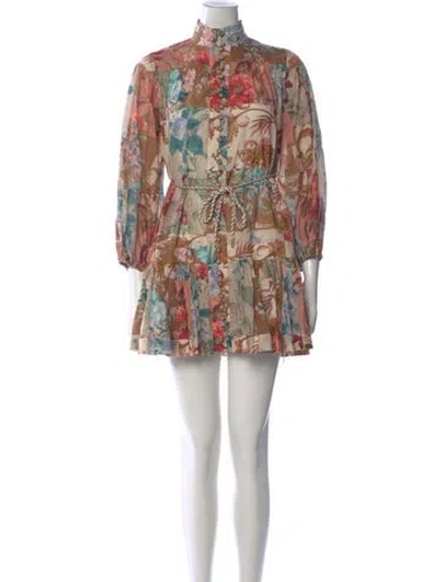 Pre-owned Zimmermann Floral Print Mini Dress In Neutral