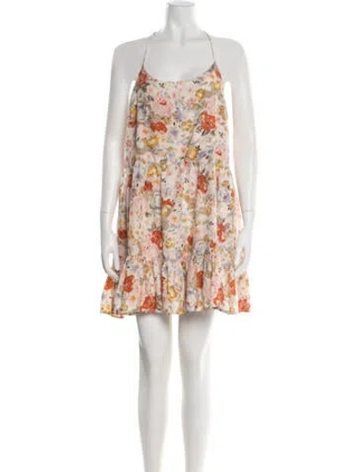 Pre-owned Zimmermann Floral Print Mini Dress In Neutral