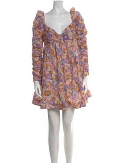 Pre-owned Zimmermann Floral Print Mini Dress In Neutral