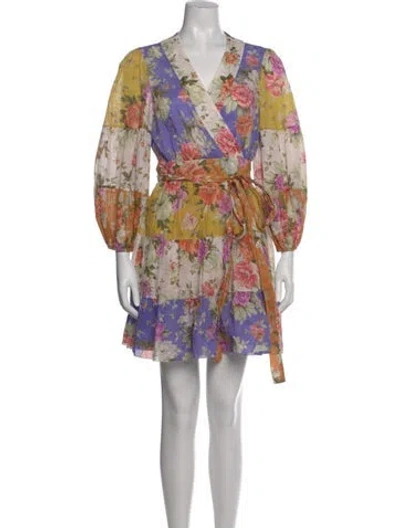 Pre-owned Zimmermann Floral Print Mini Dress In Neutral