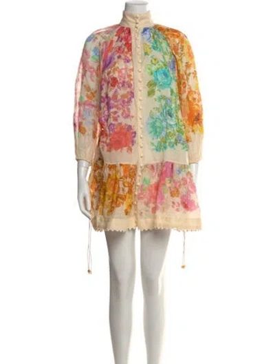 Pre-owned Zimmermann Floral Print Mini Dress In Neutral