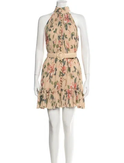 Pre-owned Zimmermann Floral Print Mini Dress In Neutral