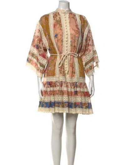 Pre-owned Zimmermann Floral Print Mini Dress In Neutral