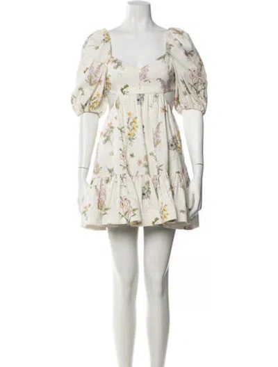 Pre-owned Zimmermann Floral Print Mini Dress In Neutral