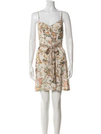 Pre-owned Zimmermann Floral Print Mini Dress In Neutral