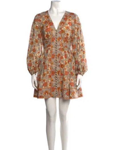 Pre-owned Zimmermann Floral Print Mini Dress In Neutral