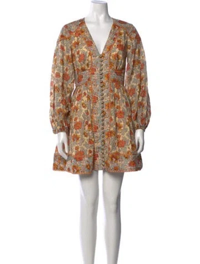 Pre-owned Zimmermann Floral Print Mini Dress In Neutral