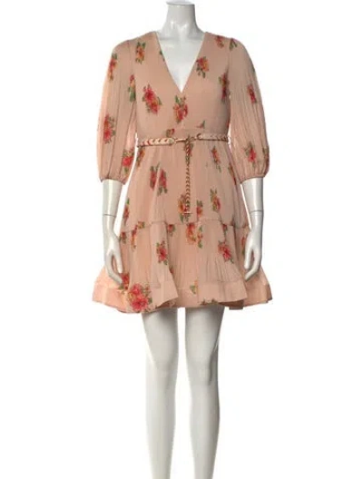 Pre-owned Zimmermann Floral Print Mini Dress In Neutral