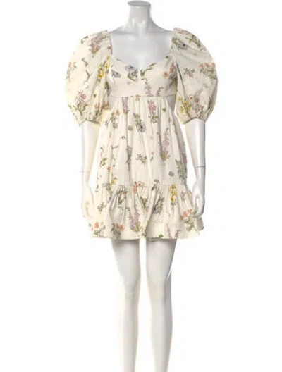 Pre-owned Zimmermann Floral Print Mini Dress In Neutral