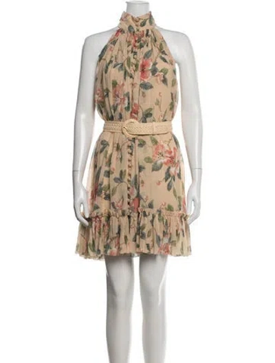 Pre-owned Zimmermann Floral Print Mini Dress In Neutrals