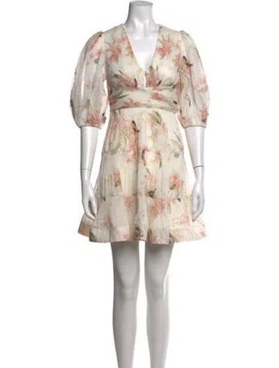 Pre-owned Zimmermann Floral Print Mini Dress In Neutrals