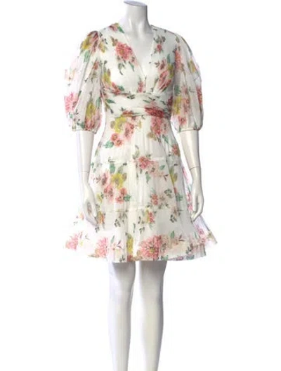 Pre-owned Zimmermann Floral Print Mini Dress In Neutrals