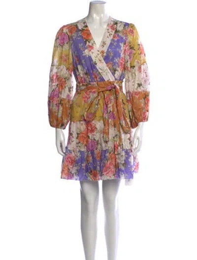 Pre-owned Zimmermann Floral Print Mini Dress In Neutrals