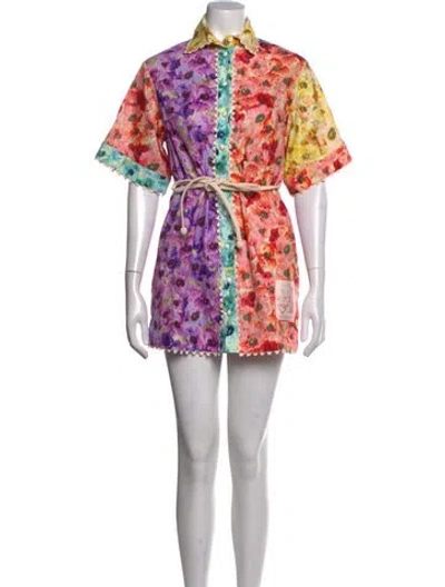 Pre-owned Zimmermann Floral Print Mini Dress In Neutrals