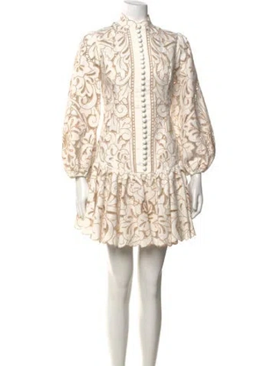 Pre-owned Zimmermann Floral Print Mini Dress In Neutrals/white