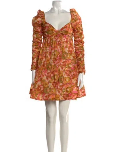 Pre-owned Zimmermann Floral Print Mini Dress In Orange