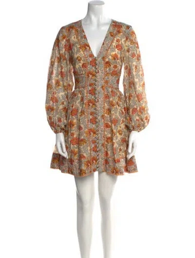 Pre-owned Zimmermann Floral Print Mini Dress In Orange
