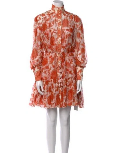 Pre-owned Zimmermann Floral Print Mini Dress In Orange