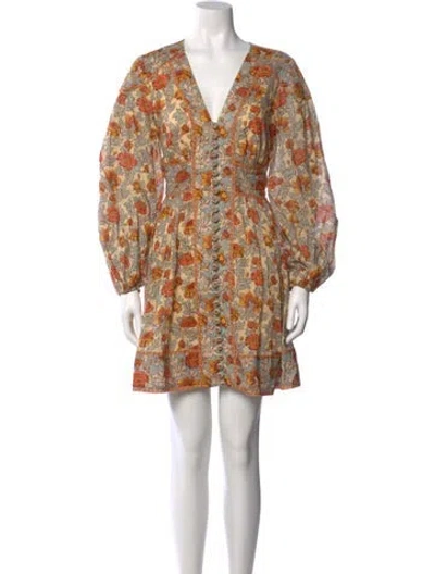Pre-owned Zimmermann Floral Print Mini Dress In Orange